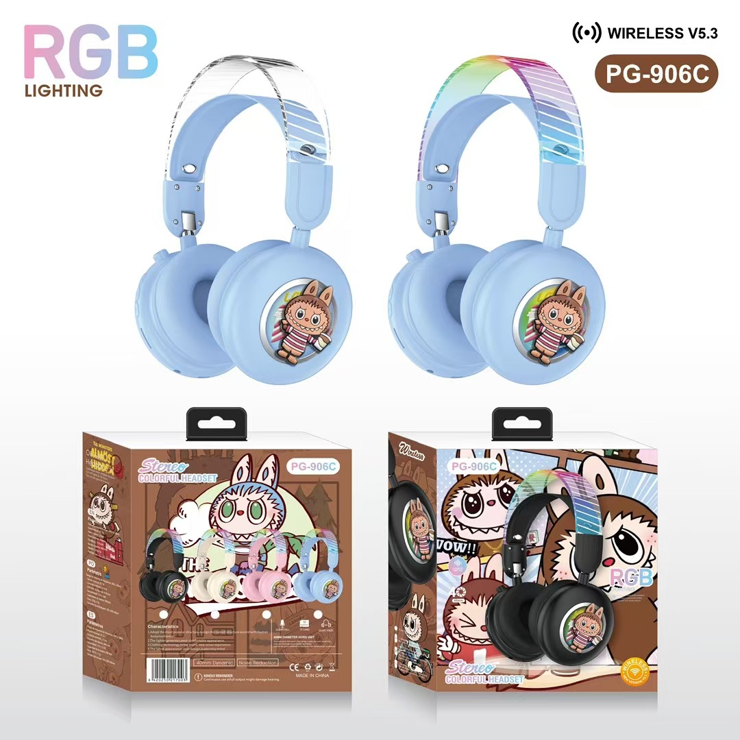 Explosión transfronteriza PG - 906C lindo dibujo animado Brala auriculares Bluetooth luces RGB lindos estéreo image 5