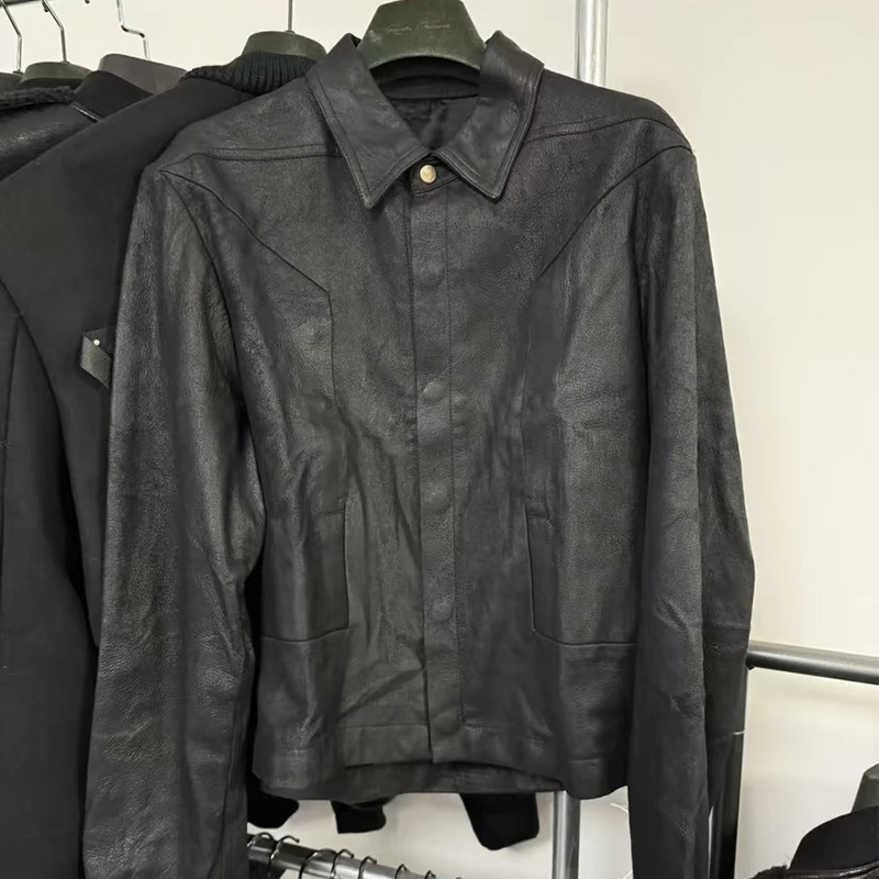 Ro Acbt Short Niche Pleated Retro Deconstructed Loose Versatile Casual Workwear Leather Shirt Jacket Jacket