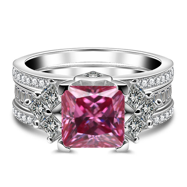 3 quilates 8mm princesa anillo cuadrado anillo de piedra de mosaico de color con certificado de Gra S925 plata esterlina anillo de mosaico de mujer