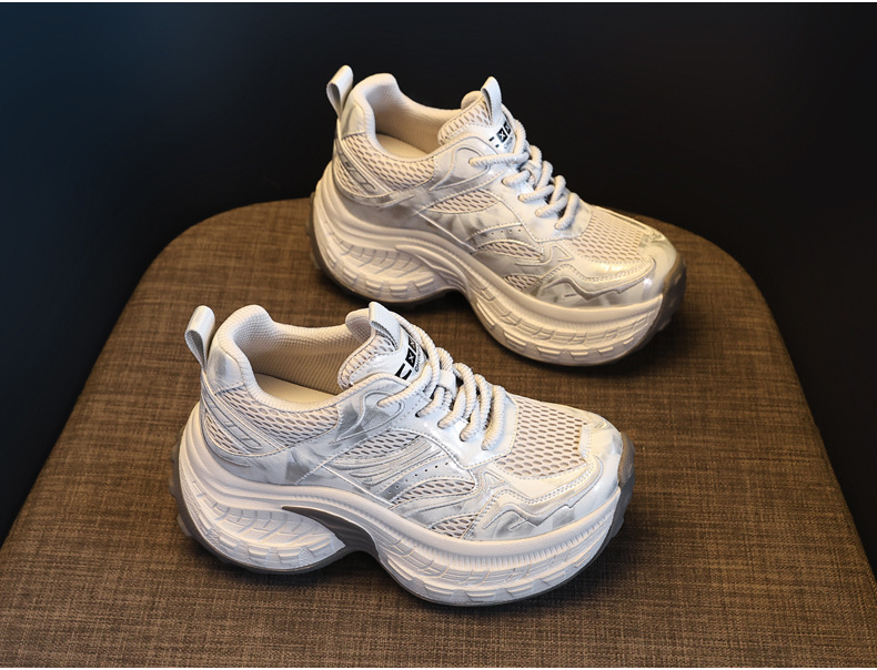 Giày sneaker nữ đế dày tăng chiều cao lưới thoáng khí — màu be chi tiết 4