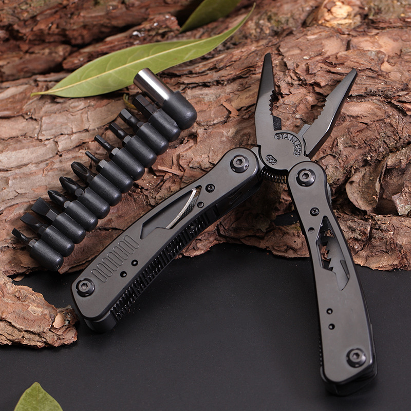 不锈钢发黑多功能钳子户外迷你折叠钳伸缩组合刀钳野外应急工具钳