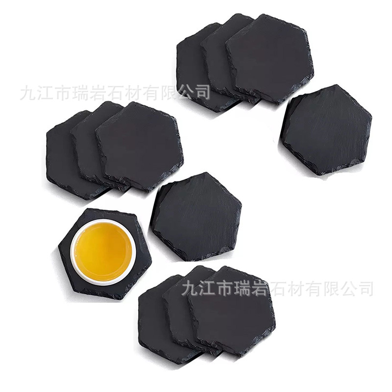 Posavasos de roca natural al por mayor de fábrica Posavasos de pizarra redonda de estilo japonés, almohadillas de aislamiento térmico, posavasos de pizarra de Amazon transfronterizos