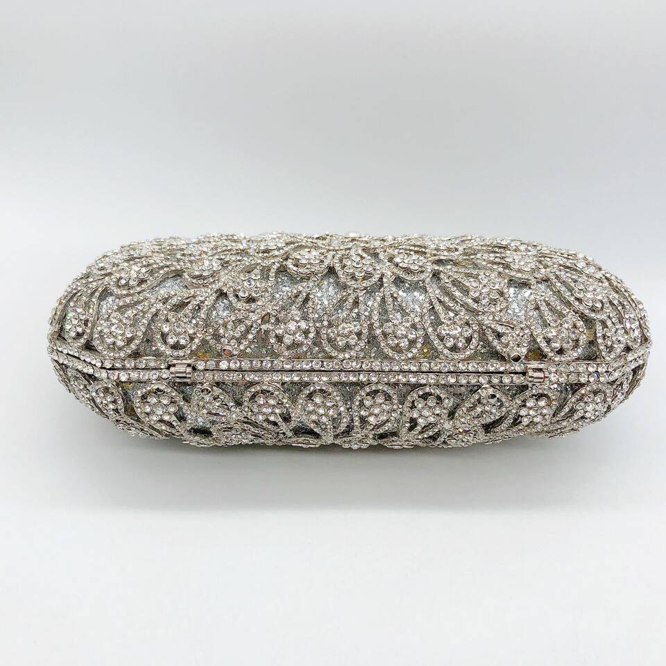 Túi clutch nữ đính kim cương hoa đuôi phượng xách tay dạ tiệc — Nền vàng kim cương trắng, Màu bạc, Cá tính đặt làm chi tiết 9