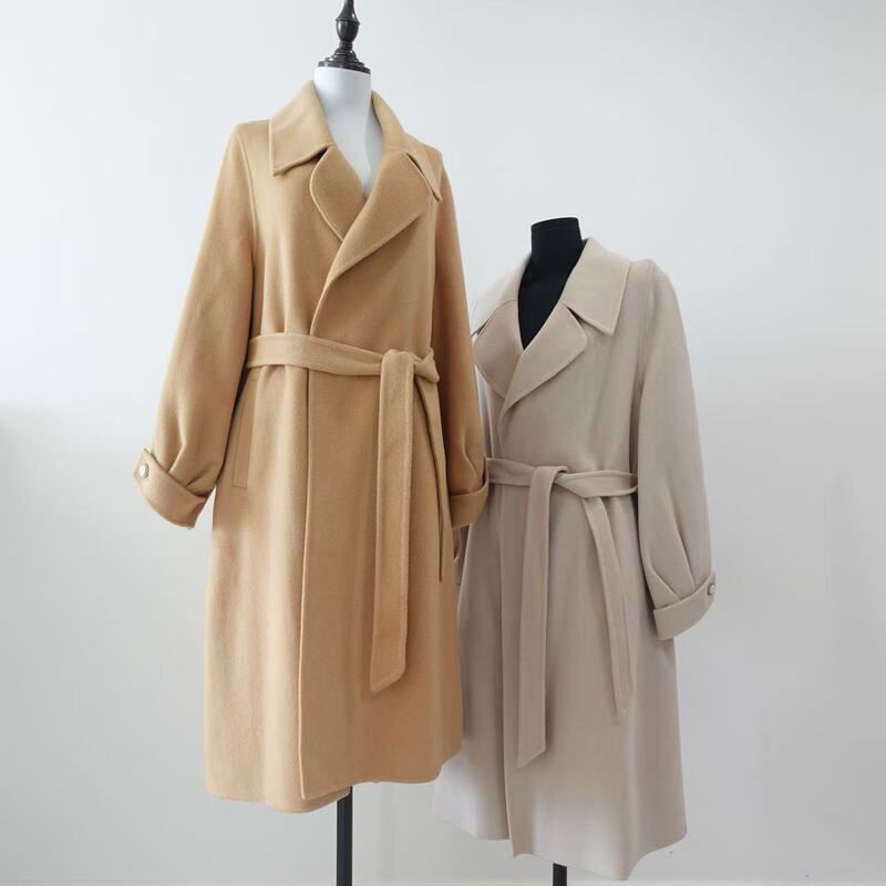 Double-Sided Woolen High-Count Sheep Wool Outwear, Long Slim Fit Hepburn Style High-End Woolen Outwear