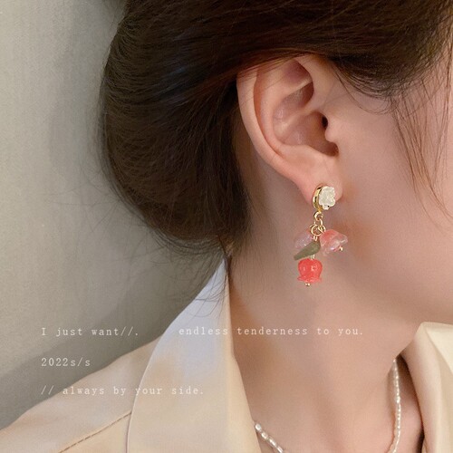 Silver needle sweet super fairy flower tassel earrings Internet celebrity temperament fashion girl earrings earrings Korean new earrings