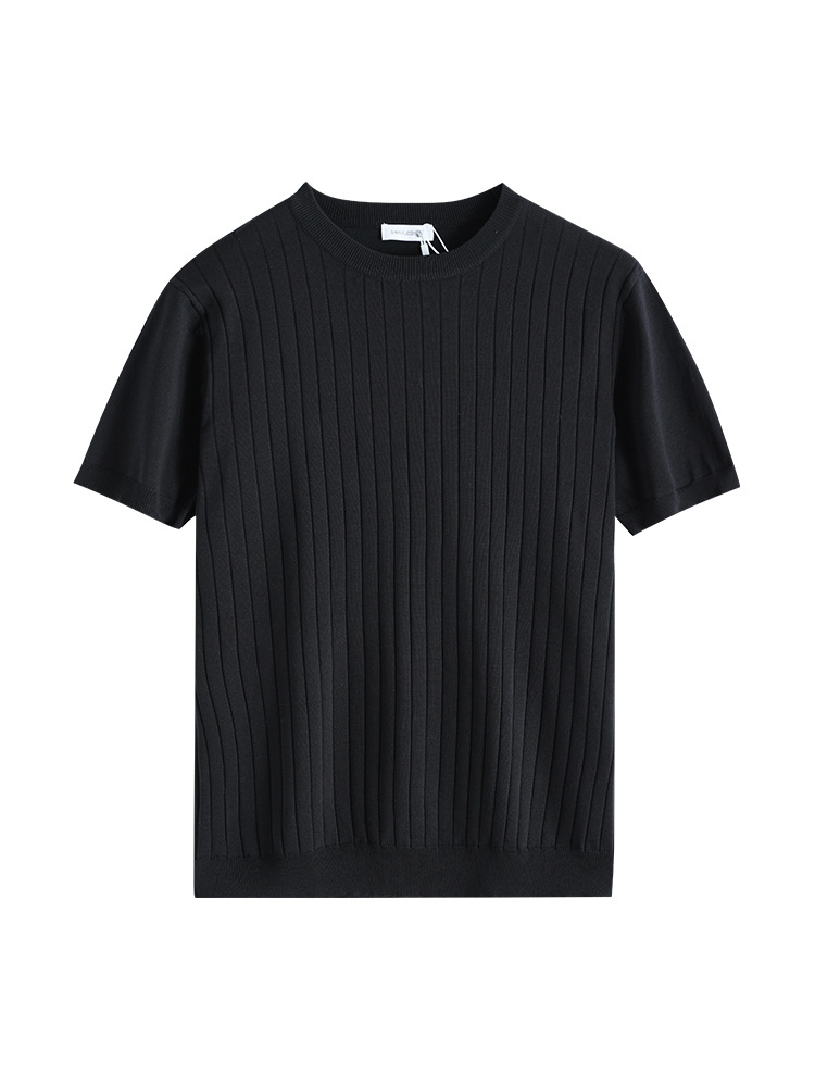 Camiseta de punto de secado rápido con canalé vertical de seda helada para hombre, camiseta de manga corta para hombre, camiseta informal, estilo casual ligero y maduro.