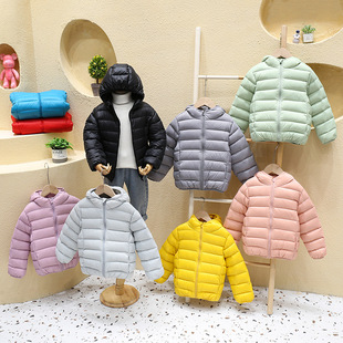 Autumn and Winter Children's Lightweight Feather Silk Clothing for Boys and Babies, Fashionable Children's Clothing for Girls, Middle and Large Children's Velvet Silk Clothing Wholesale