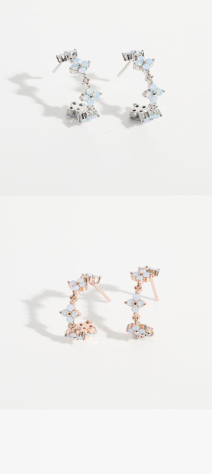 simple flowers inlaid semiprescious stone Cshaped copper stud earrings wholesalepicture1