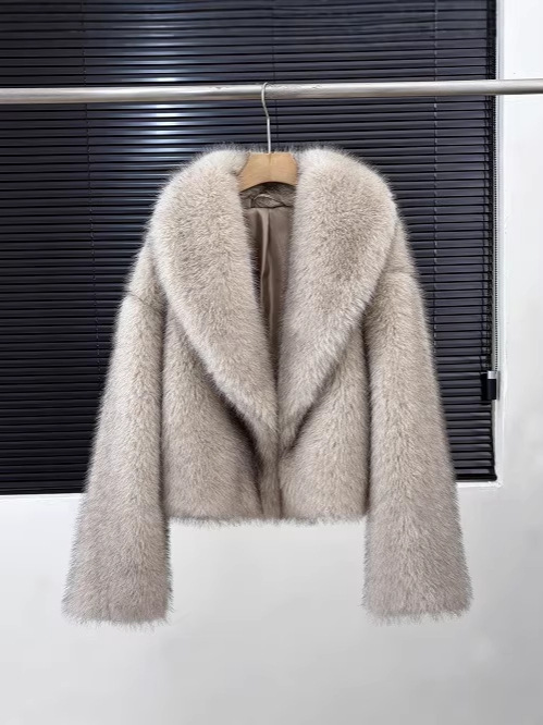 European and American Cross-Border Fashion Imitation Mink Fur Thickened Faux Fur Coat with Green Fruit Collar Short Coat Faux Fur Short Style