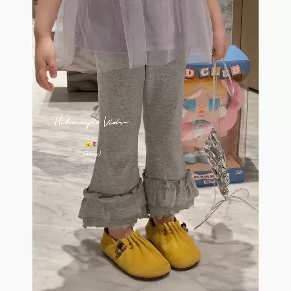 Korean Children's Clothing 2026 Summer New Style Baby Ruffled Stylish High-Elastic Flared Pants for Girls, Nine-Point Pants