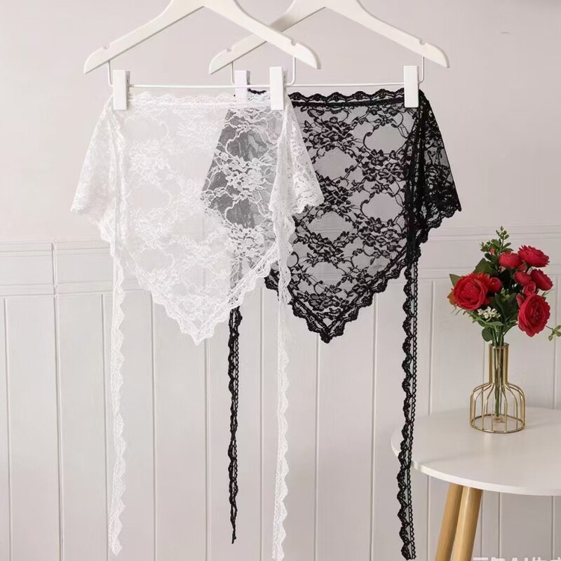 Korean spring and summer fashion versatile lace bow patchwork tie-up triangular apron Korean spring and summer fashion versatile lace bow patchwork tie-up triangular apron