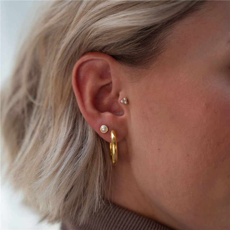 2g Weight Pearl, Zircon Inlay Material Ear Studs Classification 1 Pair Quantity Daily Occasion 925 Sterling Silver Material Geometric Pattern Women's Gender Plating, Inlay Design Simple Style Style 1 Pair 925 Sterling Silver Pearl Zircon Geometric Ear Studs 19