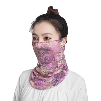 新款蕾丝凉爽面料清凉挂耳围脖遮阳口罩小丝巾女头套面罩防晒围巾|ms