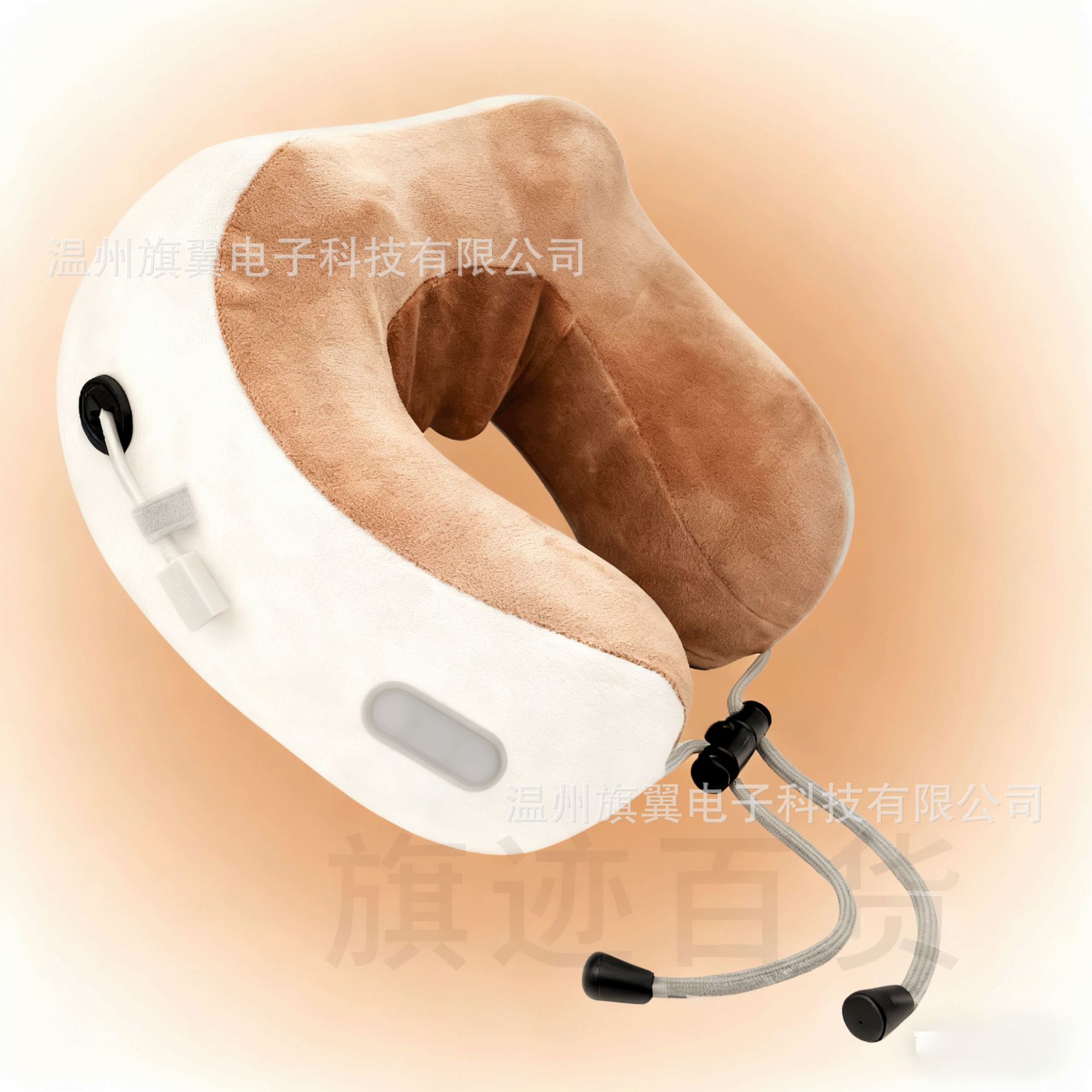 almohada de masaje en forma de U, almohada de protección de cuello de masaje múltiple marrón de tres botones