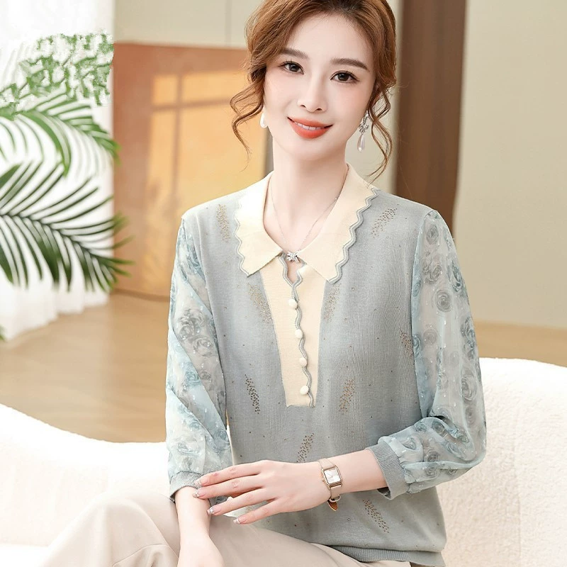 Мама весенняя новая трикотажная рубашка среднего и пожилого возраста летняя футболка с рукавами