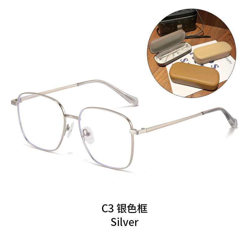 金属大框防蓝光眼镜女高级感方圆脸显瘦素颜可配有度数近视眼镜框|undefined