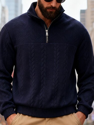 Cross-border American retro casual stand-collar zipper pullover loose knit heavy stitching jacquard autumn and winter long-sleeved hoodie
