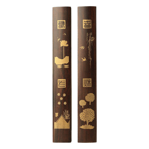Weizhuang black catalpa wood ruler paperweight with carved plum blossom pattern ebony wood press book and paper for study calligraphy and painting supplies
