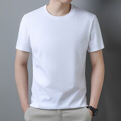 綿 100% 半袖 Tシャツメンズ夏無地カジュアルラウンドネックボトリングシャツメンズ薄手ルーズトップメンズ