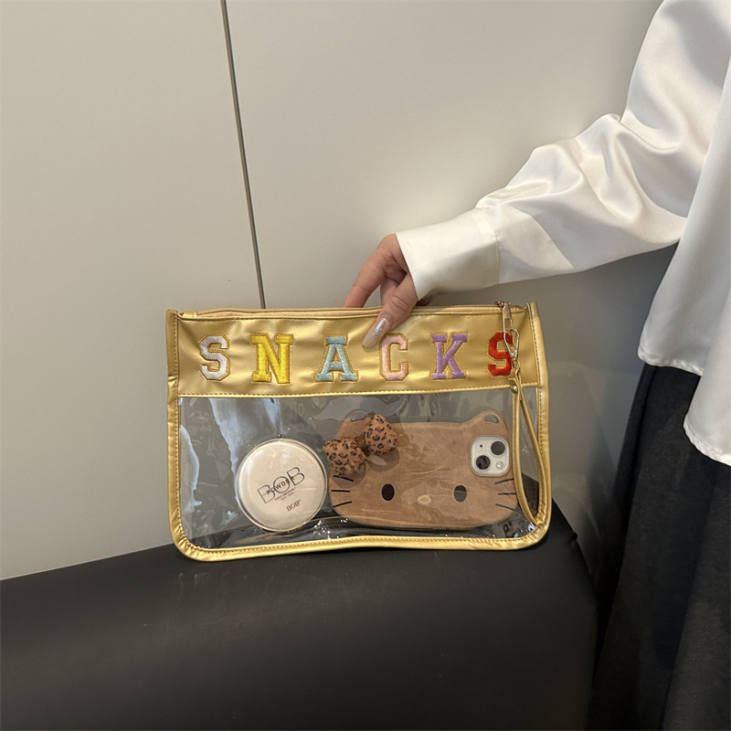Tendencia transparente nueva impresión de letras bolsas de mano mujeres bordadas versátiles de gran capacidad de compras personalidades casuales