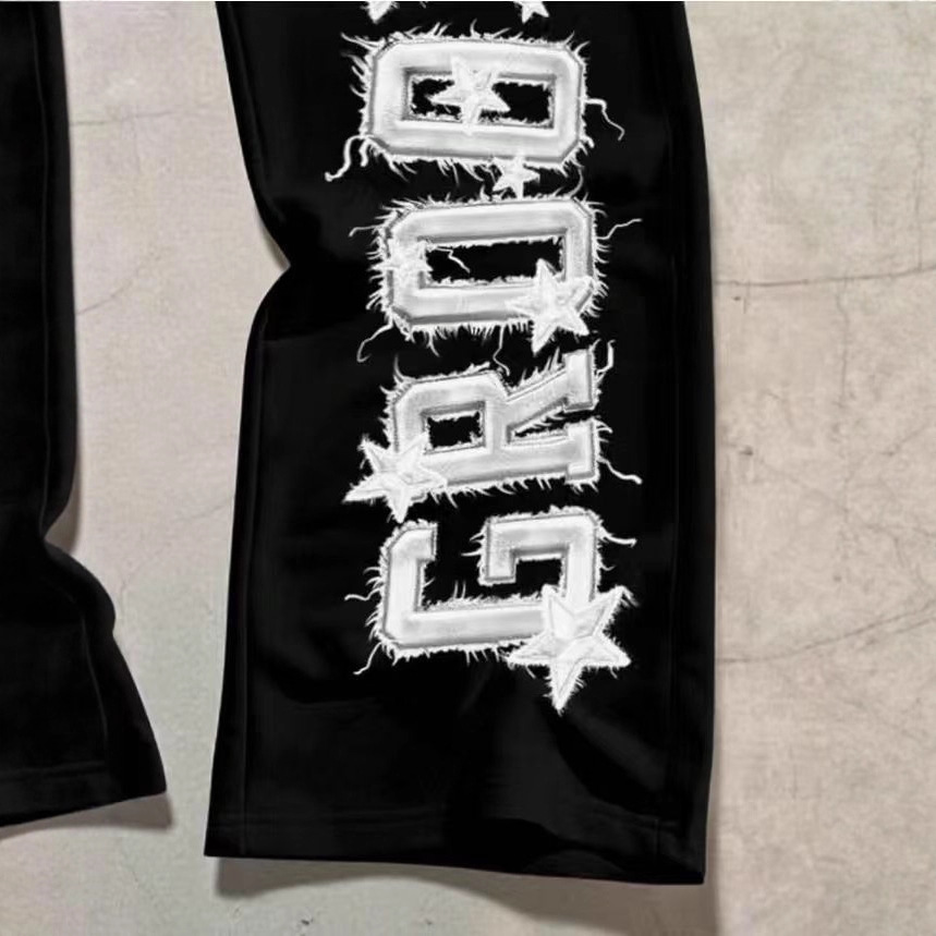 NOKOMETA American Retro Letter Star Printed Sweatpants, Trendy Brand Street Loose Drawstring Straight Sweatpants For Men And Women_voghion.com