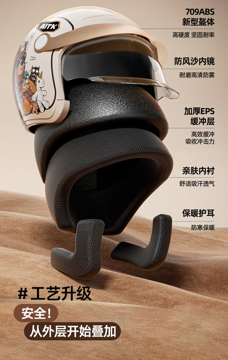 Cross-Border Electric Vehicle Helmets for Men and Women, Winter Warm Half-Helmets for Electric Bikes, Women's Retro Motorcycle Safety Helmets