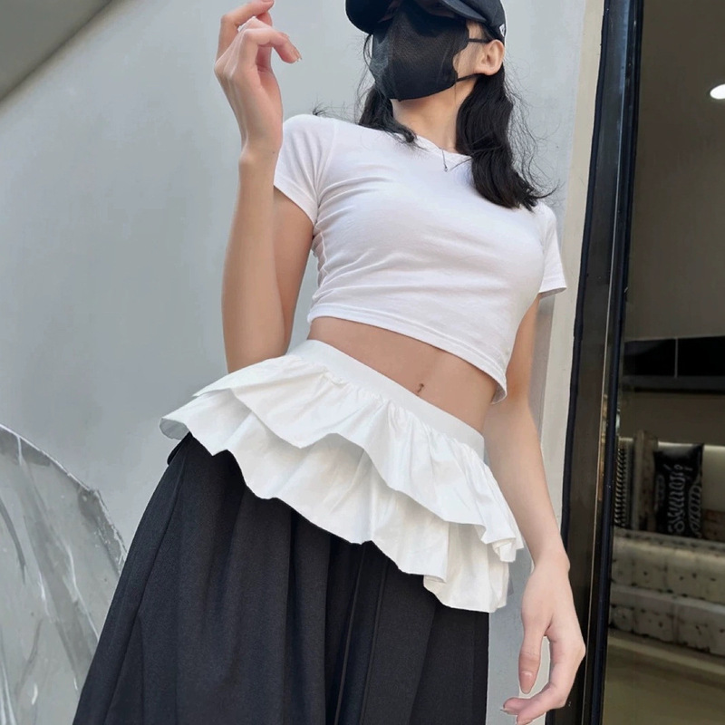 Sports ballet style white high waist fairy skirt design pure want to prevent light double layer Korean temperament lace cake