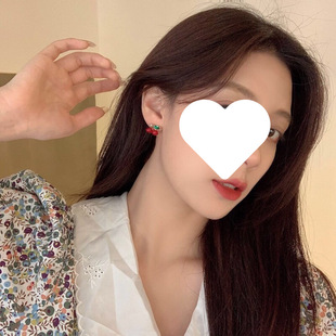 Manufacturer 925 Silver Needle Small Cherry Earrings 2022 New Trendy Small Fresh and Cute Earrings Creative Ear Clips Direct Sale