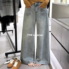 THE LEMON柠檬绿茶2025秋季拉腿神器爆款修身女显瘦微喇牛仔裤子