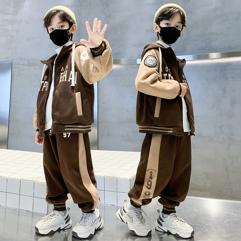 Boys Hooded Splicing Two-piece Set For Children Trendy Style_voghion.com