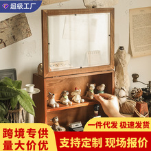 桌面马克杯子收纳盒玻璃茶具展示柜化妆品置物架口红防尘木质带盖