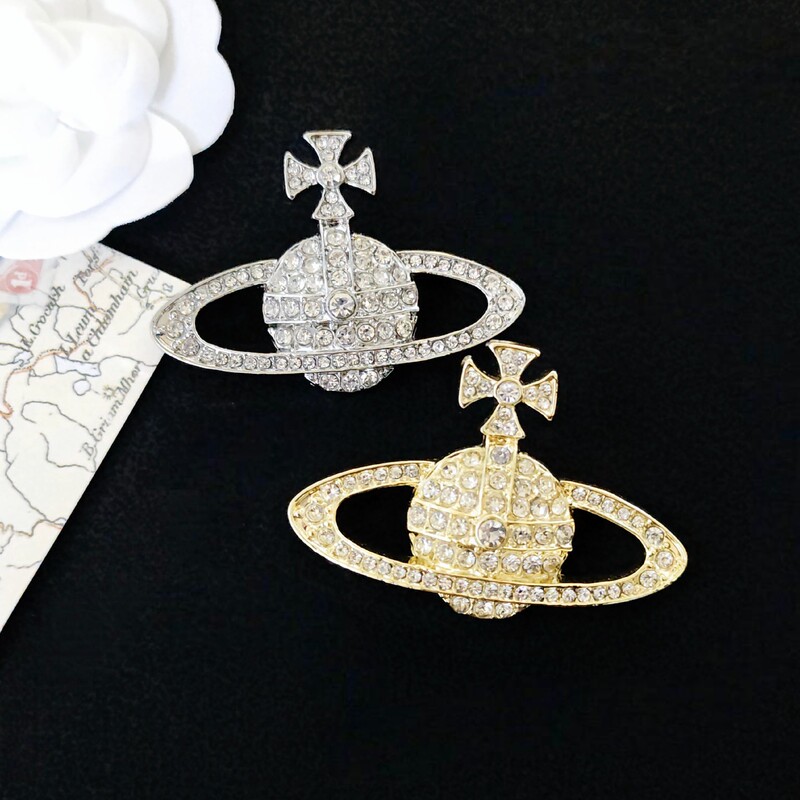Queen Mother's brooch Saturn pin universe planet collar pin Diamond-embedded personality fashion men's and women's clothing accessories