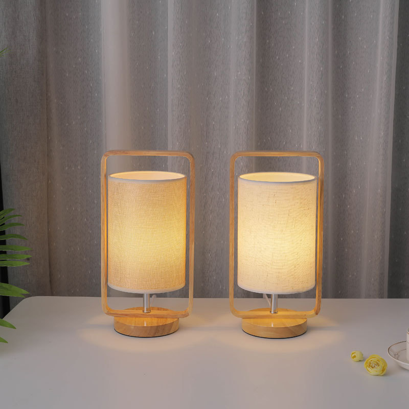 跨境充電式led實木檯燈手提便攜布罩燈迷你露營燈觸摸遙控小夜燈