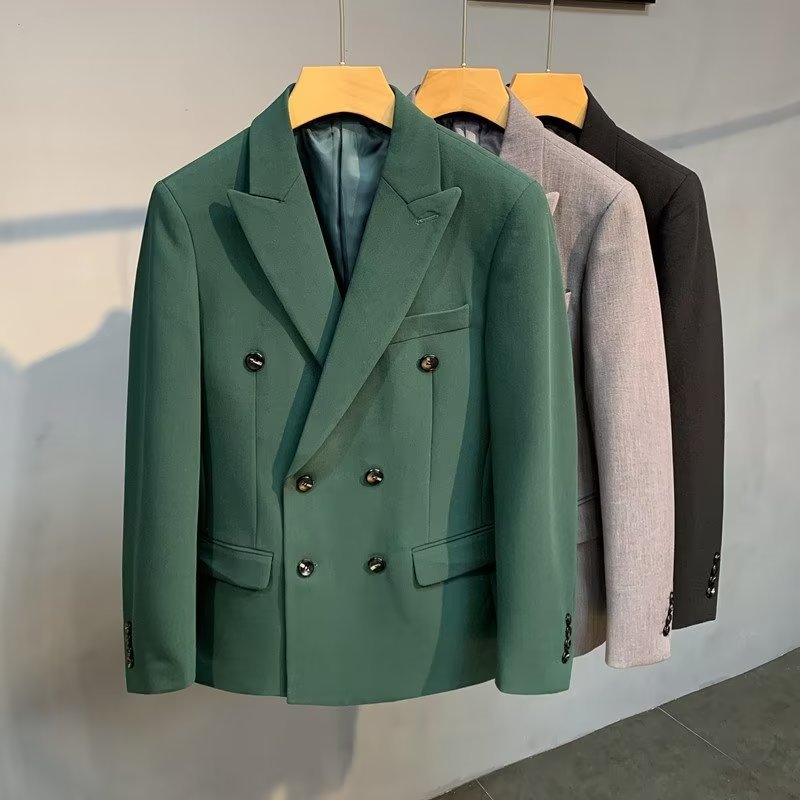 Blazer croisé coupe slim - Veste de costume décontractée pour homme (Noir/Vert/Gris anthracite/Marron) - Psychologie des couleurs_voghion.com