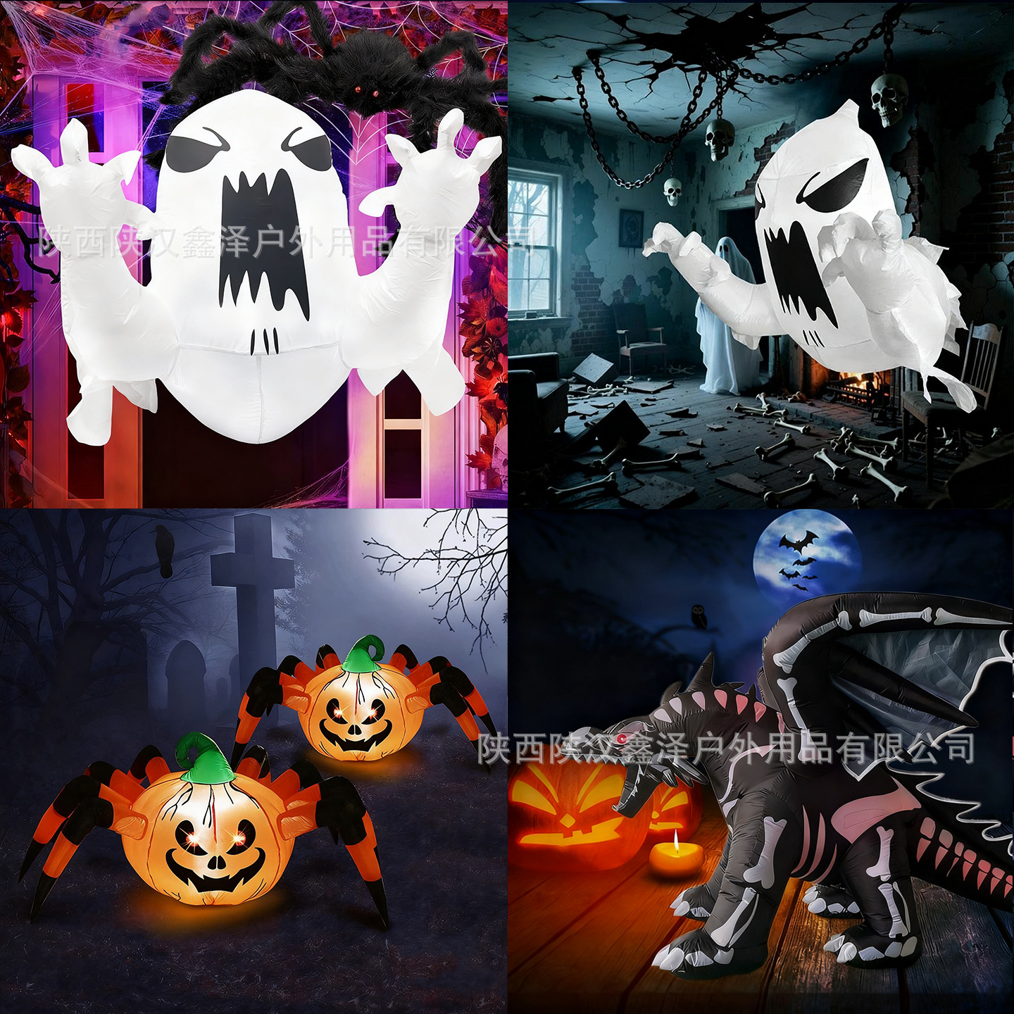 Red celebridad infláble Halloween luces de peluche molde de aire colgar lámpara de calabaza de pared esqueleto fantasma ojos terror paisaje transfronterizo