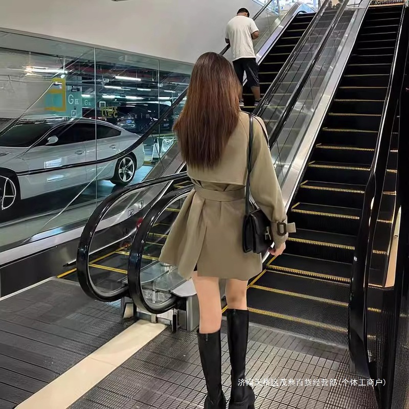 跨境军绿色短款风衣女2025春秋季新款英伦风韩系小个子修身风衣外|undefined