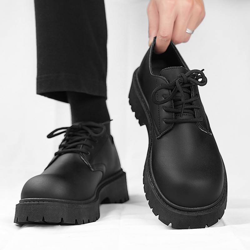 En nombre de los zapatos Derby, nuevos zapatos de cuero de cabeza grande mate de otoño, zapatos de hombre de suela gruesa casuales británicos de nicho, zapatos Martin de moda image 4