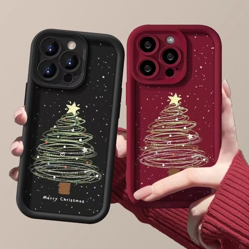 Árbol de Navidad europeo y americano para iphone16promax funda para teléfono móvil Apple 15 anti-caída 14/13pro12 nuevo x