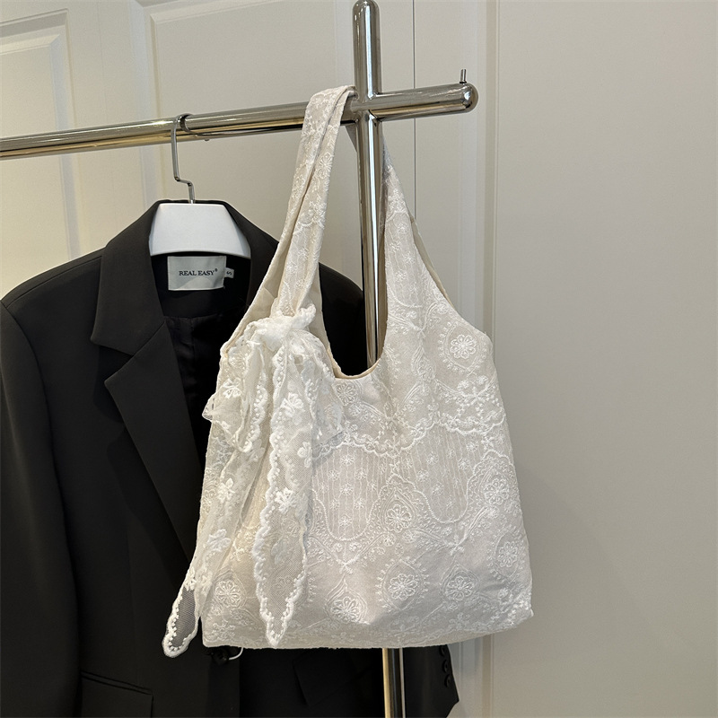 Bolso de hombro de estilo suave coreano, bolso de chaleco de encaje de encaje, escolar de estudiante, bolso de compras, bolso de compras