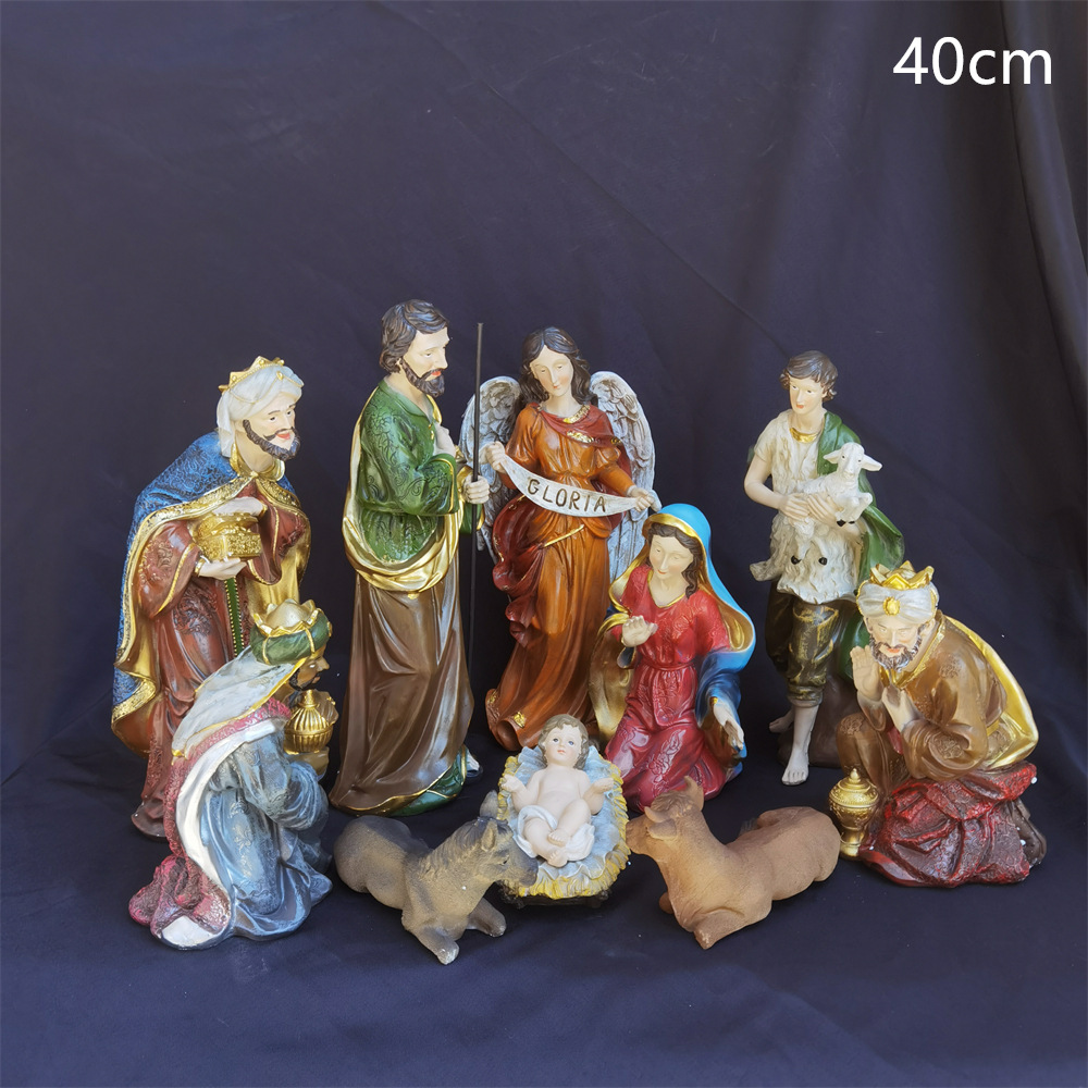 Adornos Navideños de Resina de 40 cm, Escena de la Natividad, Artesanía de Resina para Iglesia, Decoración de Escritorio para el Hogar
