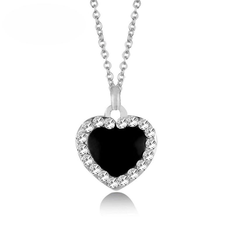 Fashion Heart Shape Titanium Steel Enamel Inlay Rhinestones Pendant Necklace 1 Piece
