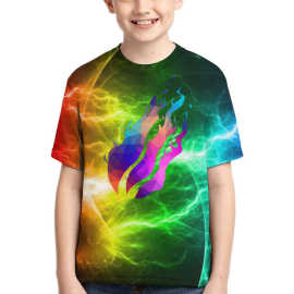 厂家直供现货批发 3D数码印花 时尚儿童休闲 夏季宽松短袖T恤