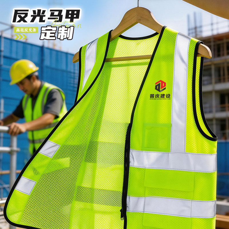 Green Reflective Safety Vest Workwear Custom Printed Logo Traffic Construction Site Mesh Work Vest