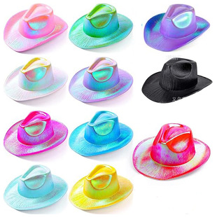 Halloween Party Pink Colorful Cowboy Hat Composite Pearlescent Cowboy Hat Western Style Symphony Cowboy Hat