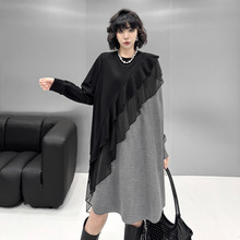 2025春新款时尚宽松木耳边裙优雅气质风小众设计感洋气T恤连衣裙