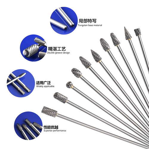 3*6*100mm set tungsten steel grinding head with extended handle, carbide rotary file, tungsten steel milling cutter, metal grinding head