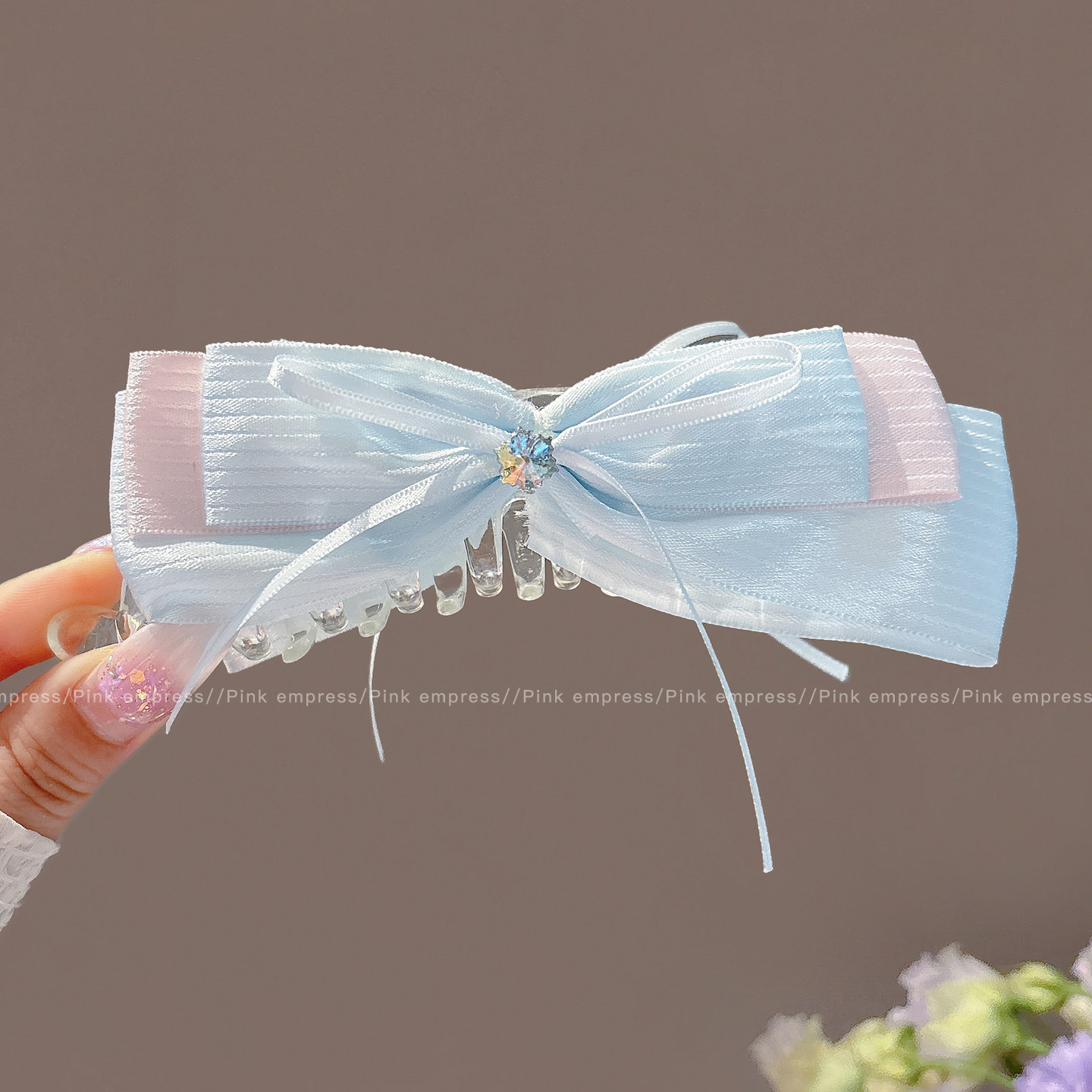 1# blue and pink banana clip hair clip, approximately 12cm