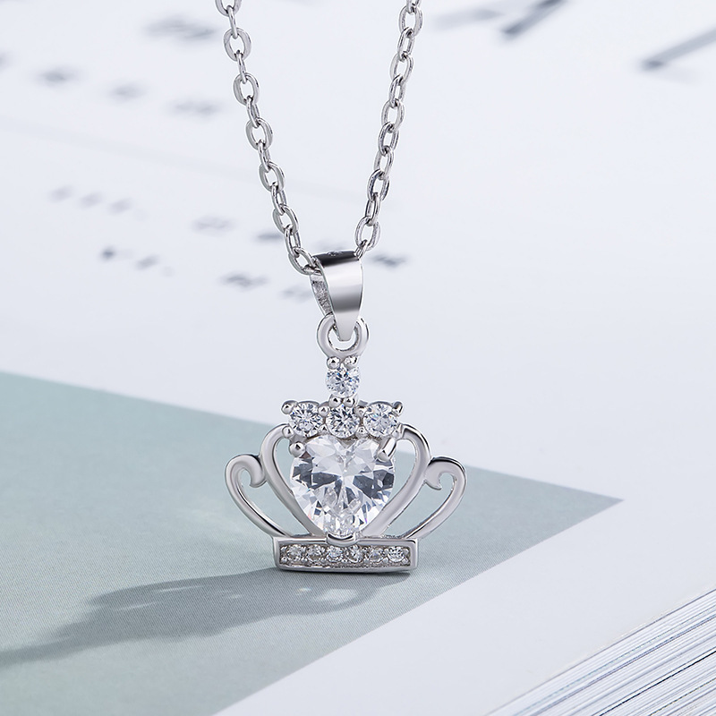 Fashionable and Trendy Exquisite Crown Heart-Shaped Pendant Cross Chain, Fresh and Versatile Micro-Inlaid Diamond Zircon Necklace Fashionable and Trendy Exquisite Crown Heart-Shaped Pendant Cross Chain, Fresh and Versatile Micro-Inlaid Diamond Zircon Necklace