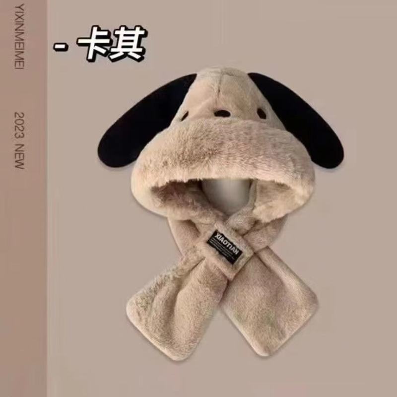 新款可爱毛绒帽子围巾手套一体帽女秋冬季卡通保暖骑车加厚护耳帽|undefined
