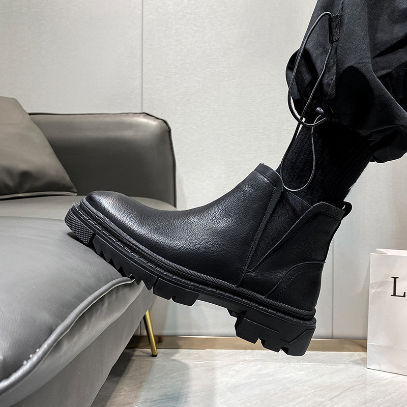 冬季加絨馬丁靴男英倫高幫皮靴一腳蹬低幫靴子男士切爾西靴S52-T